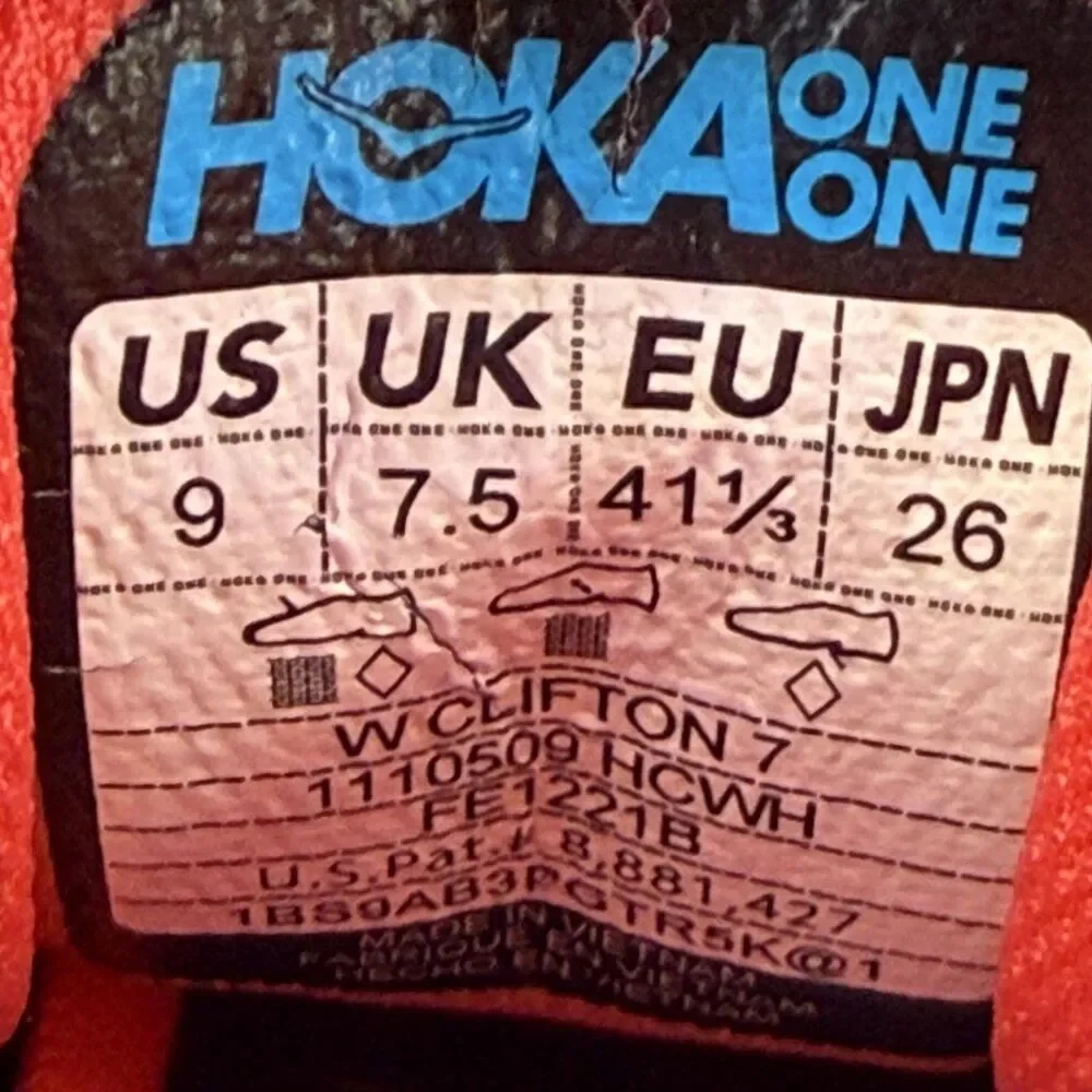 Hoka One One Clifton 7 Shoes Womens Size 9 Orange Running Sneakers 1110509 HCWH